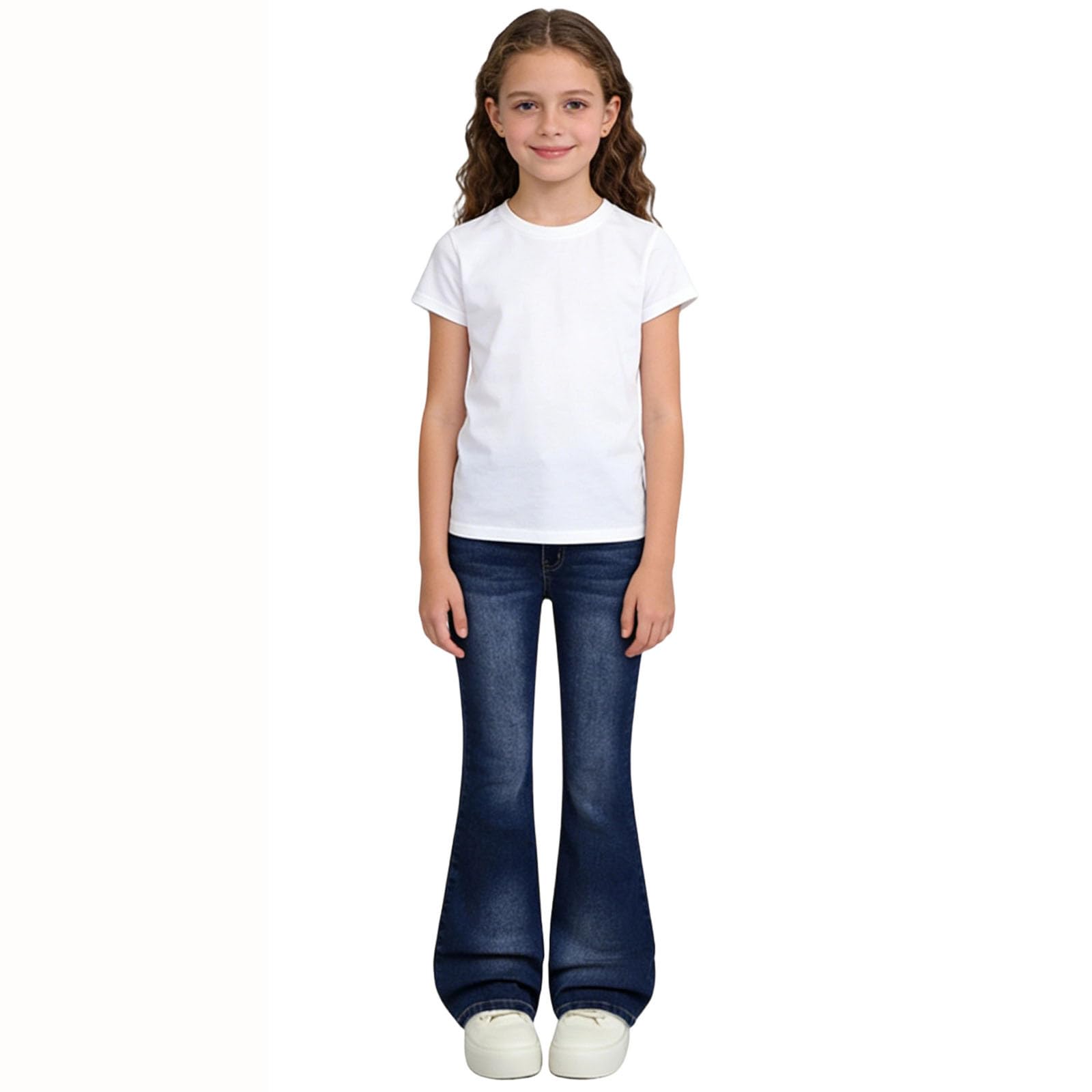 Pantalones NiñAs-Pantalones Vaqueros Acampanados EláSticos para NiñAs, CóModos Y Ajustados, Ropa Informal De Moda para Adolescentes, Cintura EláStica, Tela Suave, Costuras Duraderas.