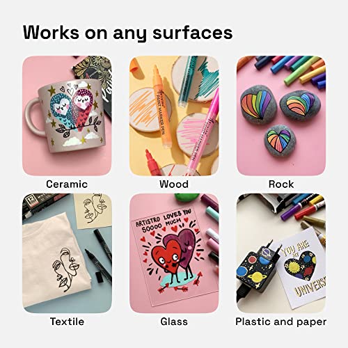 Acrylic Paint Pens - 42 Acrylic Paint Markers - Extra Fine Tip Paint Pens (0.7Mm) - Great For Rock Painting, Wood, Canvas, Ceramic, Fabric, Glass - 40 Colors + Extra Black & White Acrylic Markers #TOP2