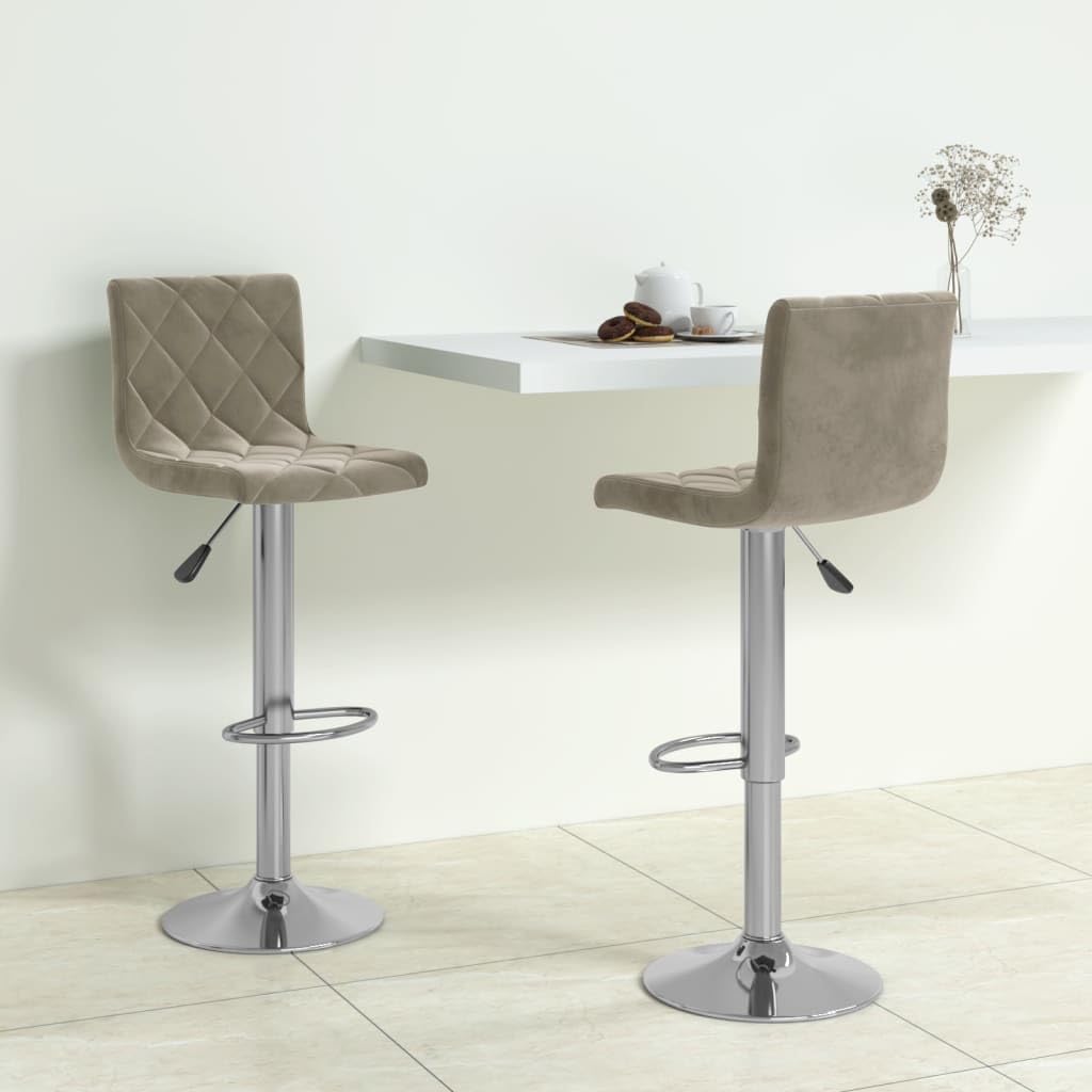 Tabouret de bar en velours gris clair lot de 2 réglable avec pied chromé