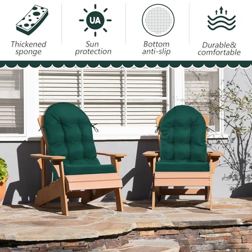 Image of Geelin 2 Pcs Outdoor Patio Chair Cushion Thick High Back Adirondack Chair Cushion Tufted Weather & Fade Resistant Anti-Slip Outside Rocking Chairs Pads with Ties 44 x 19 x 4 Inch (Dark Green)