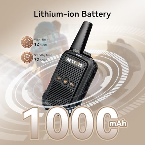 Retevis RT15 Talkie-Walkie, Rechargeables Talkies Walkies Portable Professionnelle, Son Clair, VOX, Mini Radio Bidirectionnelle Longue Portée pour Cadeaux de Famille, Camping (Noir, 1 Paire)