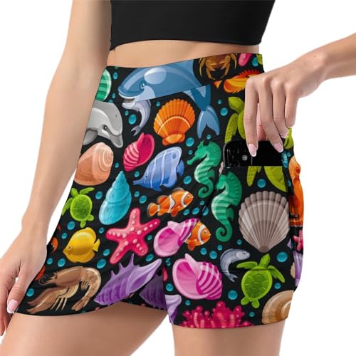 Jupe de tennis femme avec short intégré et poche Tortue Dauphin pour le running