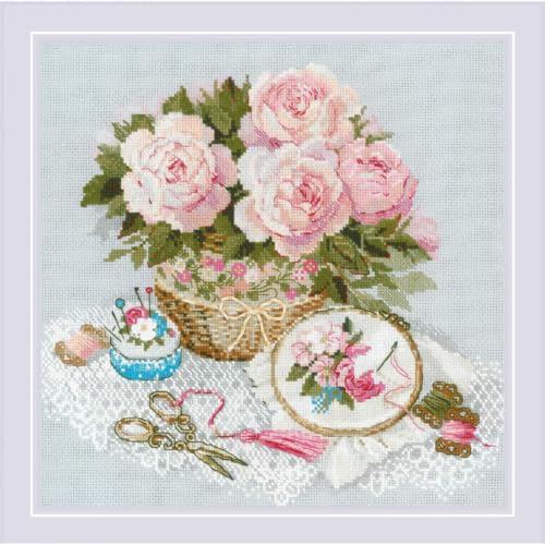 Image of RIOLIS - Time for Stitching 2280, Floral Cross Stitch Kits 11 inchx11, Cross Stitch Kits for Beginners & Advanced, Crossstitching Kit Adult, Embroidery Counted Stitching Kit