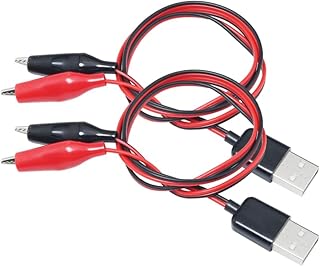 Alligator Clip Test Cable SJZBIN 2PCS 50cm/19.69 inch USB Male to Dual Copper Crocodile Clamps Test Leads Set for Electrical Circuit Testing Red Black Alligator Clip Test Wire Adapter