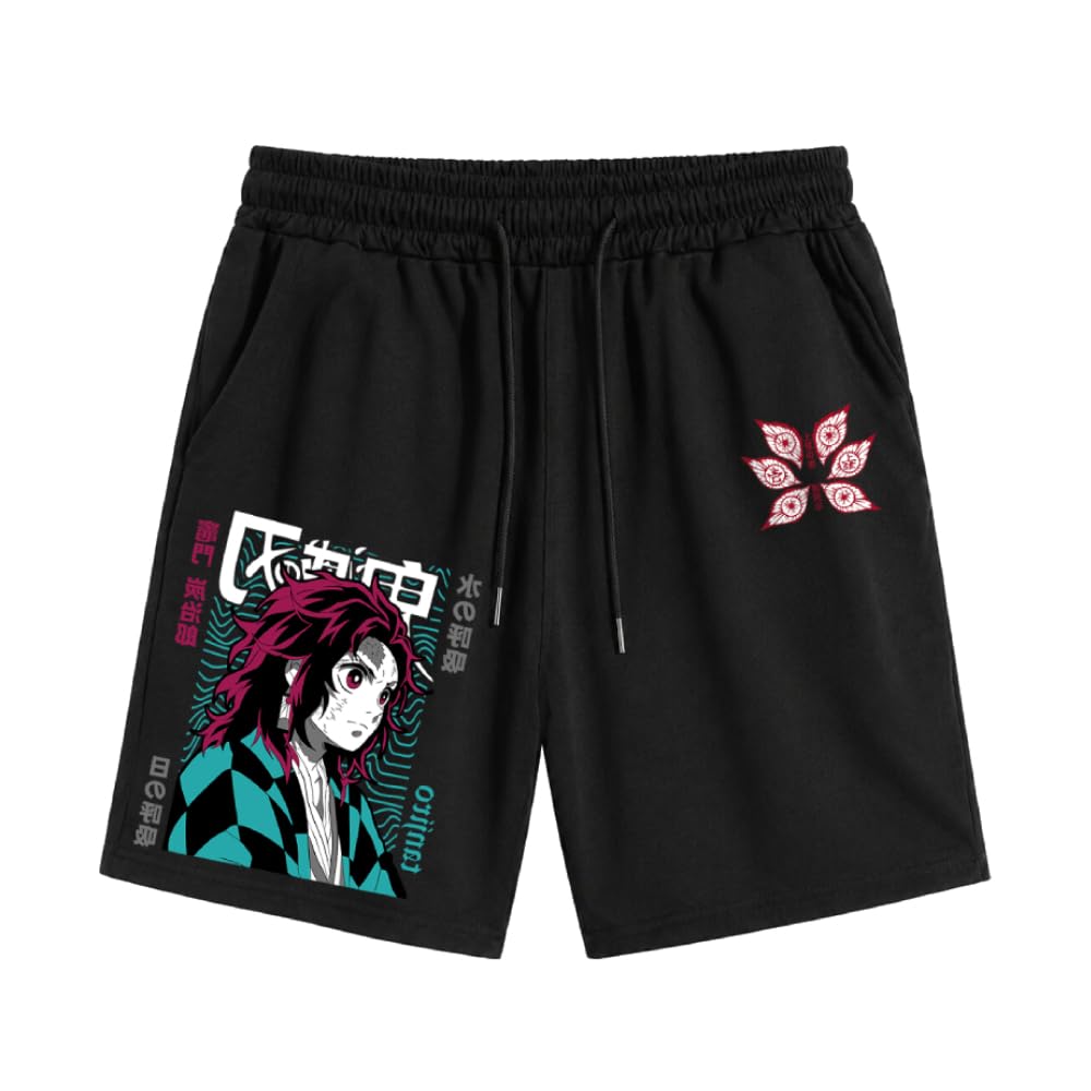 Kimetsu No Yaiba Graphic Print Black Cotton Blend Shorts-picture-22