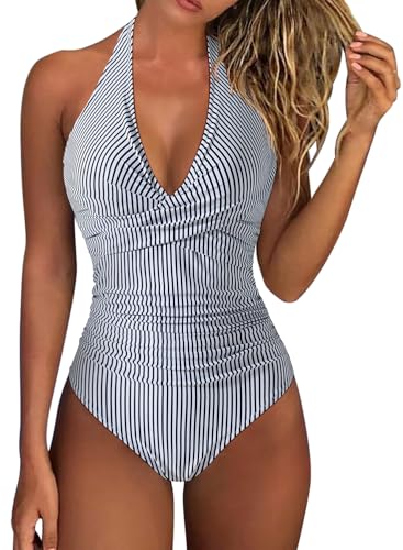 Maillot de bain une pièce ventre plat pour femme avec décolleté push-up et dos nu