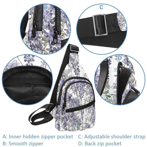 Mochila cruzada de glicinia morada con correa ajustable unisex 2