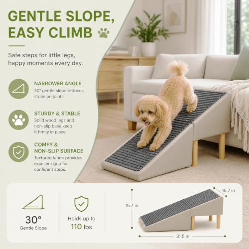 Image of 2-in-1 Foldable Ottoman Dog Ramp for Couch,Convertible Folding Dog Stairs for Couch and Bed,Non-Slip Wooden Pet Stairs for Puppy Senior Injured Dogs