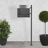 ECD Germany Cassetta delle Lettere in Piedi con Scomparto per Giornali in Acciaio Inox Antracite/Argento Portalettere con Supporto per le Lettere in Acciaio Inox Antracite Piantana Cassetta Postale