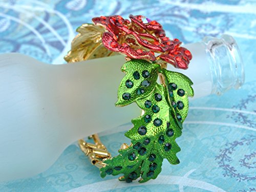 Alilang Synthetic Ruby Synthetic Emerald Crystal Rhinestone Rose Flower Leaf Bracelet Bangle Cuff #TOP4