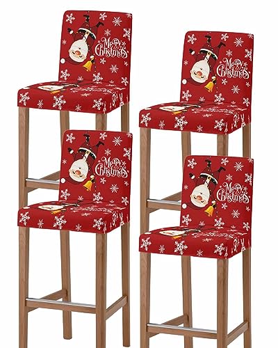 Merry Christmas Bar Stool Covers with Backs, Stretch Bar Stool Chair Cover Santa Claus Hanging Upside Down Red Washable Slipcovers Counter Stool High Chair Covers for Pub, Dining Room, Cafe, Set of 4