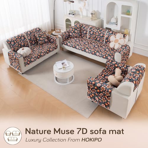 Image of HOKIPO 'Nature Muse' 1 PC Backrest Mat for Sofa Cover | Premium HD Printed Holland Velvet Mat, Nocturne Rose (IN-922-L-D2)