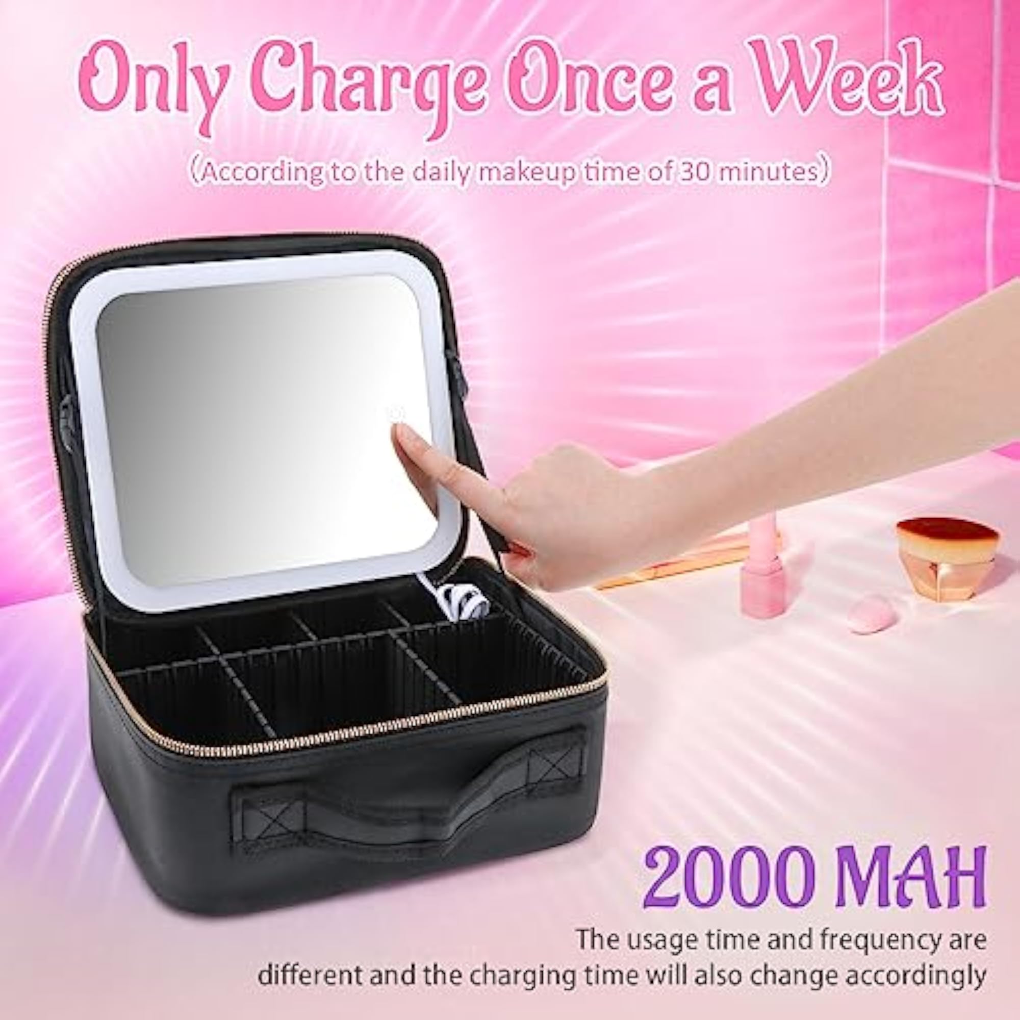 Travel Makeup Train Case with Mirror and Lights