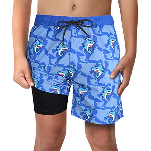Image of Boys Swim Trunks with Boxer Brief Liner Compression Anti Chafe Swimming Shorts Stretchy UPF Quick Dry Swimsuit