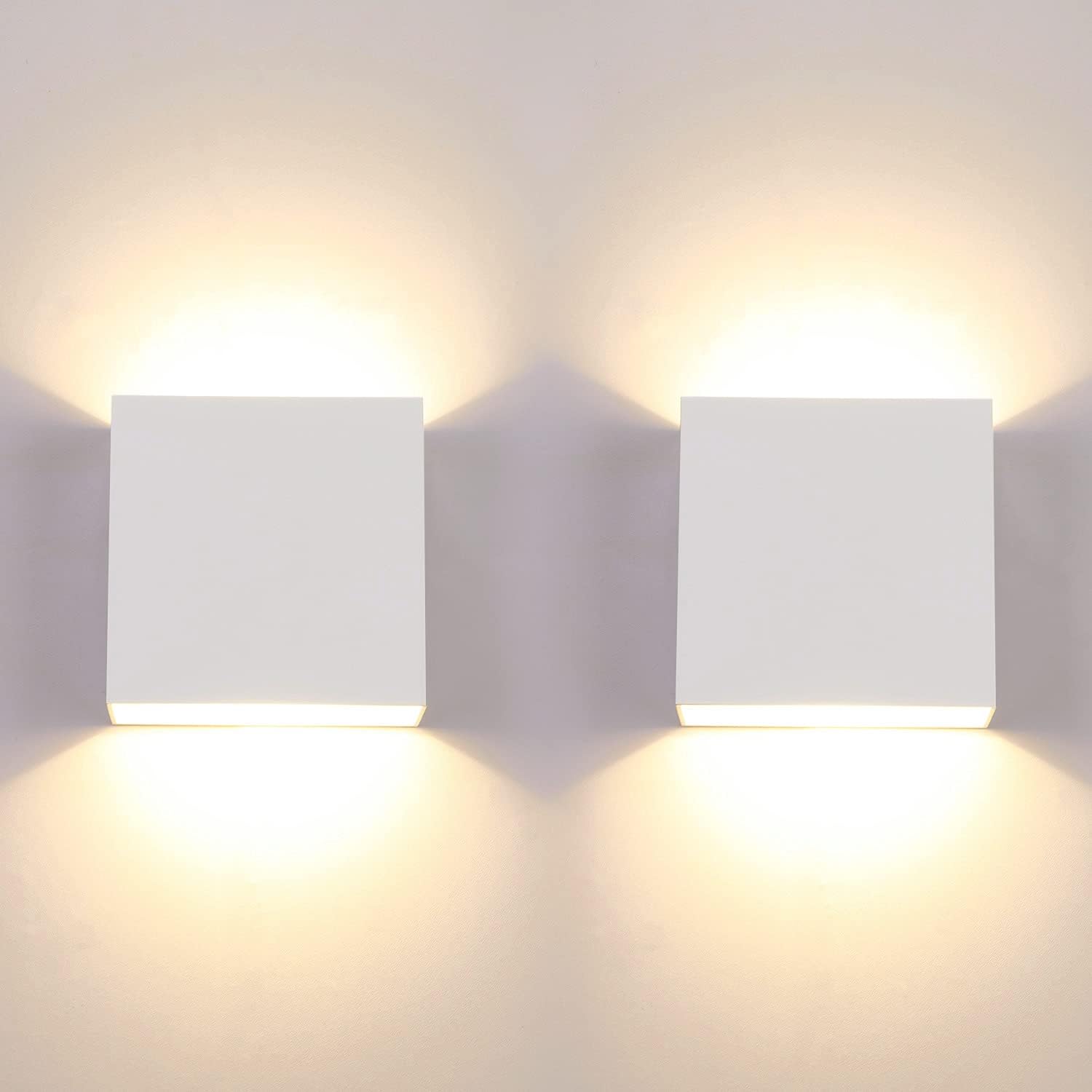 Lightess Modern Wall Sconce Mini 10W White Hardwired, Set of 2 Up Down Wall Mount Lights Indoor Mini Metal LED Wall Lamp for Living Room Bedroom Hallway Decor, Warm White, O1181TP