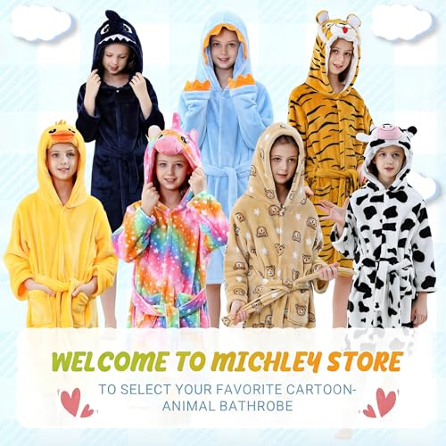 Image of MICHLEY Unisex Boys Girls Hooded Bathrobe Soft Fuzzy Toddler Cartoon Robe Animal Plush Sleepwear for Kids 3-13 Years
