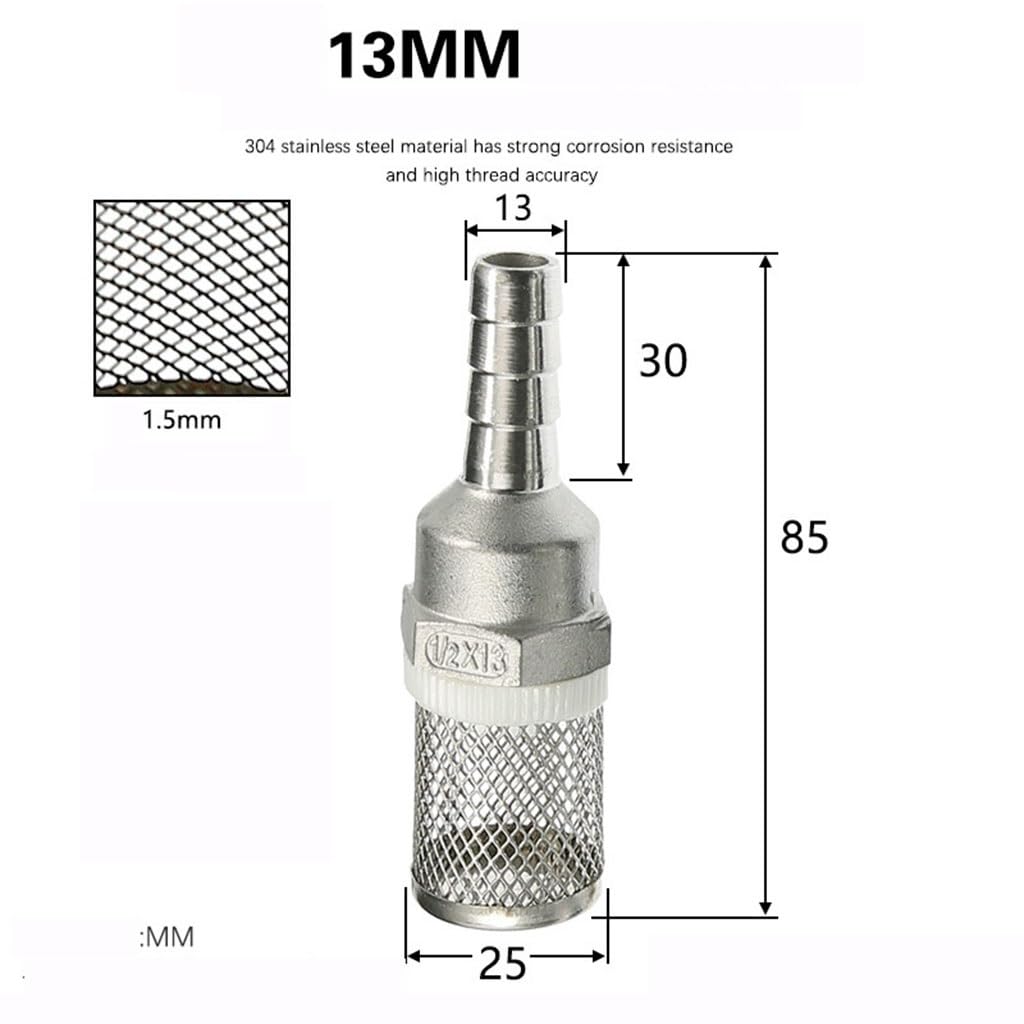 Filtro para Bomba de Agua, Filtro de Manguera 6/8/10/11/12/13/14/15/16/19mm, Tubo riego for jardín, Bomba Lavado Coche Acero Inoxidable, 1 ud(13mm)
