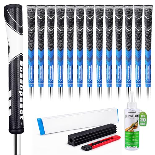 Goashpeaot Half Corded Golf Grips 13 Pack & Putter Grip with Golf Grip KitAll Weather Performance Traction Hybrid and High Feedback Golf Club Grips (Blue Midsize)