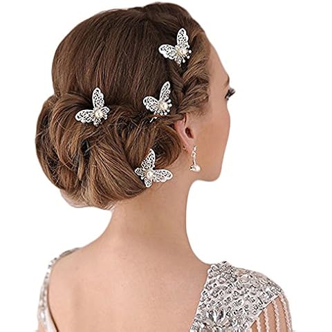 6 Pcs Silver Butterfly U Shaped Hairpins Cover