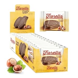Fiorella Crunch Wafer Cookies – Delicious Chocolate Covered Crispy Thin Wafers with Layers of Hazelnut Cream Filling, Individually Wrapped, Perfect for Snacks, (Pack of 18)
