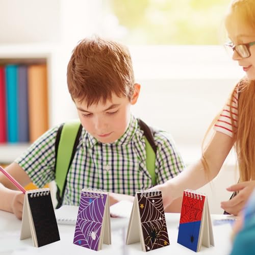 SAVITA 24stk Notizbuch mit Spinnenmotiv, 4 Verschiedene Ausführungen Spiralnotizbuch mit Spinnenmotiv Mini-Notizbücher Geeignet für Kindergeburtstage