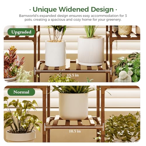 Image of Bamworld Plant Stands with Grow Lights Sets of 2 Tall Plant Shelves for Mutiple Pots Large Plant Holder for Living Room Patio Boho Home Decor for Gardening Warm Light 2pcs