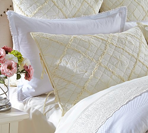 Diamond Applique Luxury Pure Cotton Voile Quilted Pillow Sham By Calla Angel, Standard, 20X30, Ivory #TOP2