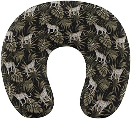 Leopard On Leaves Neck Pillow U Shaped Memory Foam Travel Head Support Pillow for Women Men
