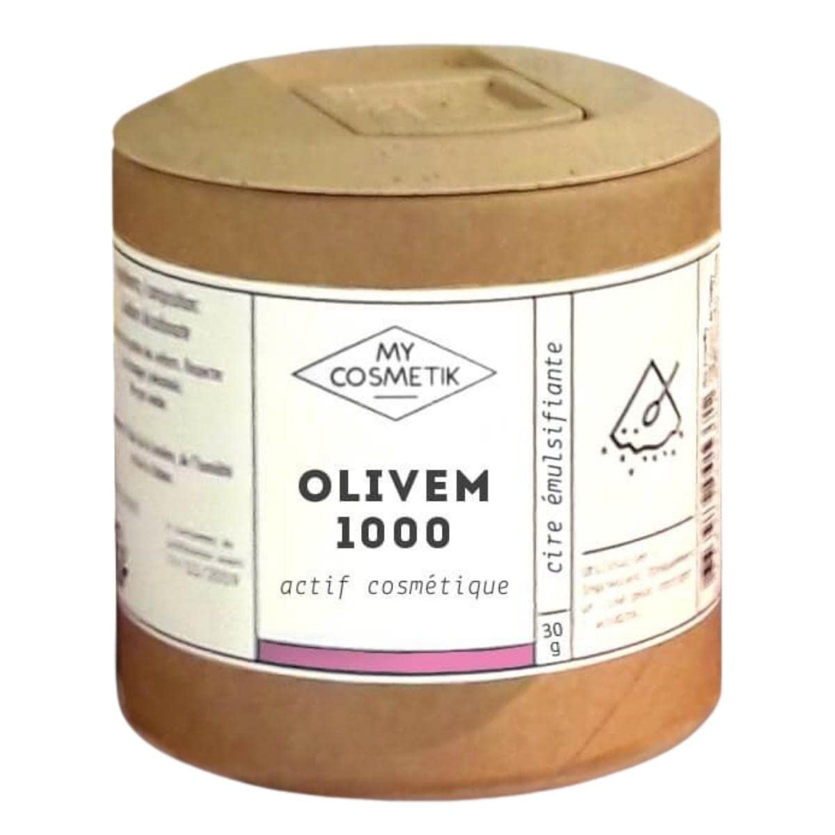 MY COSMETIK - Olivem 1000 (emulsifier for creamy cream) - Emulsifying, emollient and moisturizing wax from olive oil - 100% plant and natural origin - 30g - in vegetable jar