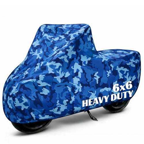 Image of 6X6 Heavy Duty Bike Cover for Raider 125, Water Proof Blue Jungle Print, All-Weather Protection, Waterproof, UV Resistant, Dustproof, Durable Outdoor Motorcycle Body Covers for Daily Use