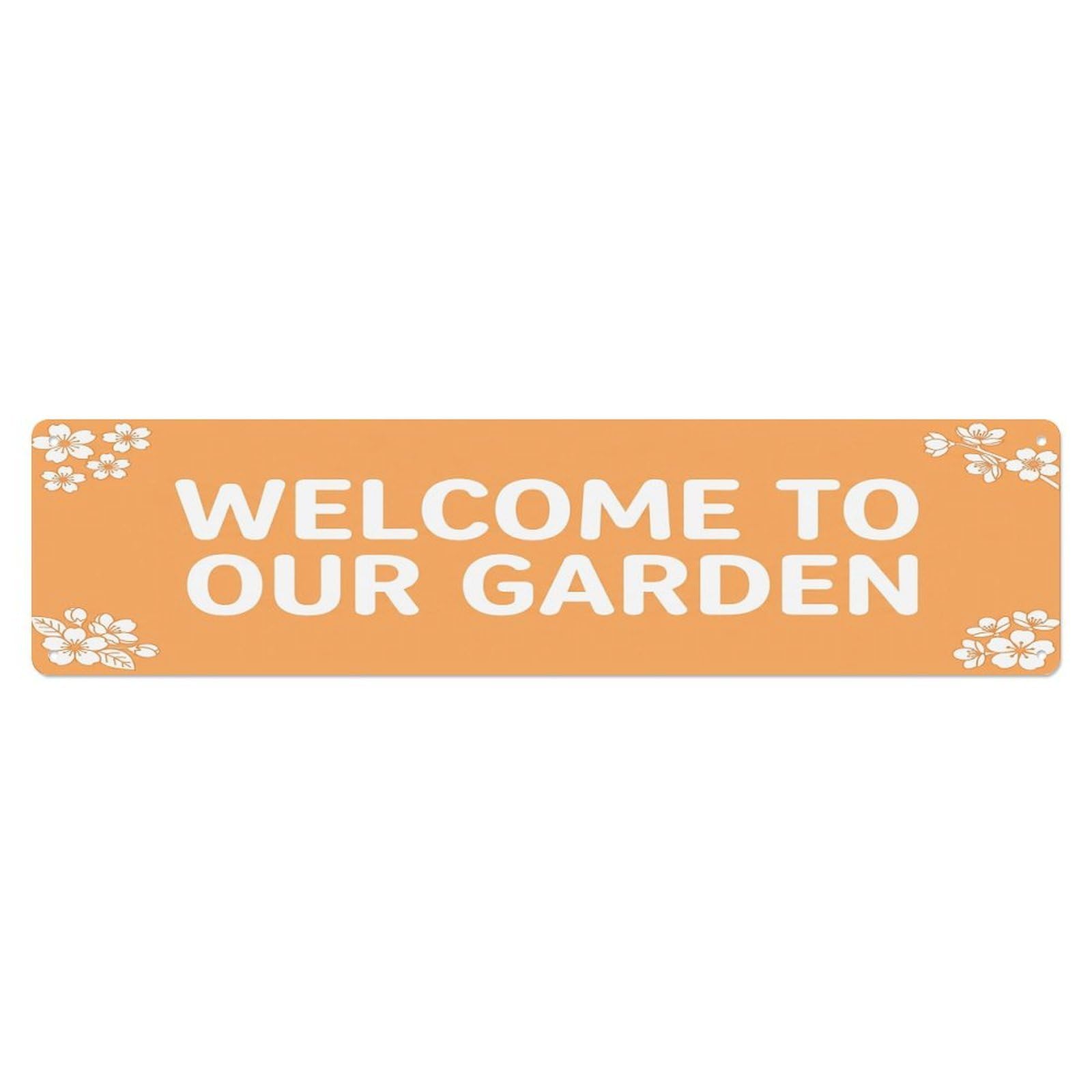 Vintage Welcome to Our Garden Apricot Metal Tin Sign