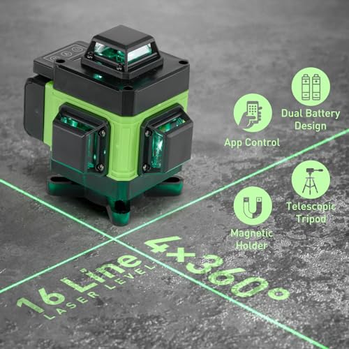 Weytoll Kreuzlinienlaser mit Stativ, 16 Line Laser Level IP54 Wasserwaage, 2400mAh Akku*2, mit Teleskopstativ für Verlegung Bodenfliesen, Installation Trennwänden Kreuzlinienlaser Grün kit