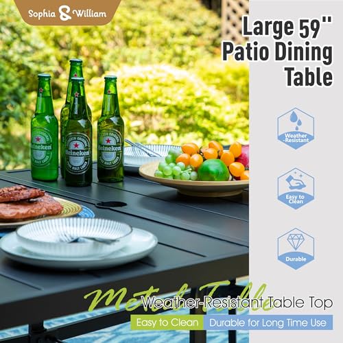 Image of Sophia & William Patio Dining Set 7 Pieces Outdoor Patio Set for 6, Swivel Chairs Textilene and Metal Dining Table Patio Furniture All Weather for Lawn Garden Backyard Pool