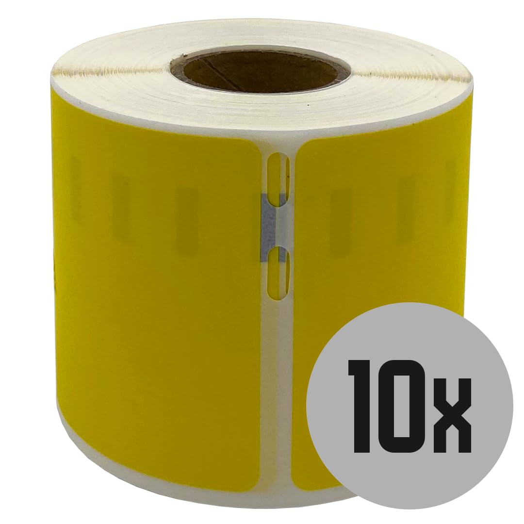DULA Dymo-kompatible Etiketten, Gelb, 99014, S0722430, Verzend, und naambadge Etiketten, 10 Rollen, 101 x 54 mm, 220 Etiketten pro Rolle