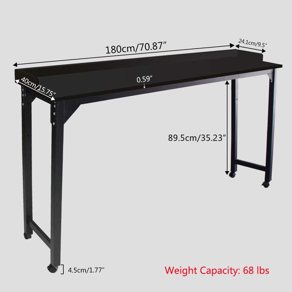 Overbed Table Laptop Desk – Bizzoelife 71 Inches Mobile Computer Desk Rolling Laptop Cart Heavy Duty Metal Leg with Wheels for Bed Sofa (Black)