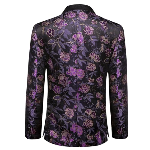 Image of Barry.Wang Mens Floral Blazer Suit Jacket Notched Lapel Casual Sport Coat