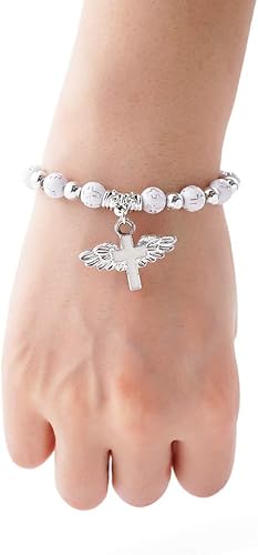 Miniatura 4 de 12 pulseras elásticas de cristal con alas de ángel y perlas para bautizo, recuerdos de bautizo, comunión, cumpleaños, boda, regalo de despedida de