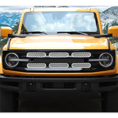 Image of Front Grill Mesh Grille Inserts Cover Frame Trims Kit 6Pcs Fit for Ford Bronco 2021-2024 2 /4 Door Exterior Accessories (White)