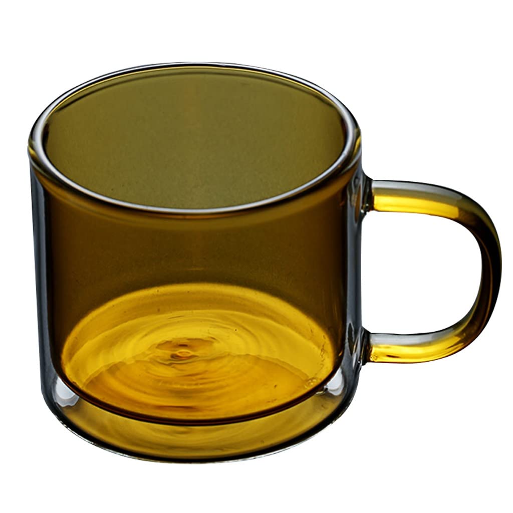 Doppelwandiges Glas-Kaffeetassen-Set mit Griff, isoliert, wiederverwendbar, farbige Trinkgläser, Weingläser, Glasgeschirr, Trinkgläser, Teetasse, 250 ml, Gelb