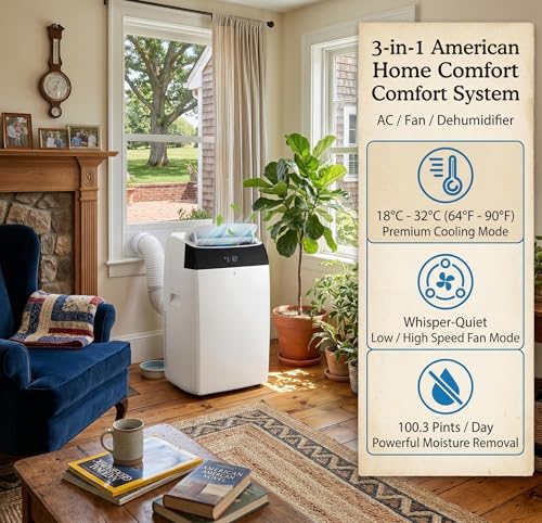 Image of 14,000 BTU Portable Air Conditioner Cools 750 Sq.Ft, Large Room AC Unit with Remote Control & LED Display, 3-in-1 Portable AC with Dehumidifier & Fan Modes, 3 Speeds Auto Swing, 24H Timer