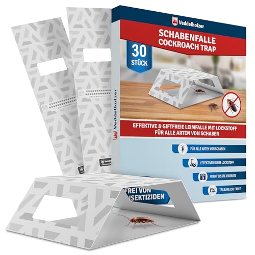 Trampa para cucarachas Divisible Veddelholzer XXL 2 en 1 con Cebo Integrado Atrayente 30 Unidades Trampa eficaz contra Todo Tipo de cucarachas Sin Veneno