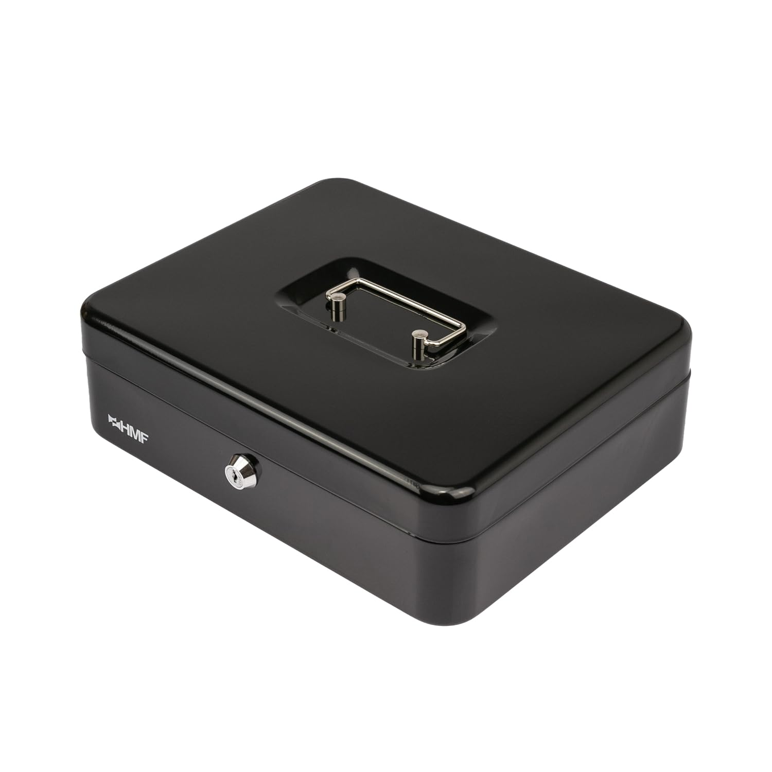 HMF Caisse à monnaie verrouillable, 5 compartiments, 30 x 24 x 9 cm, Noir