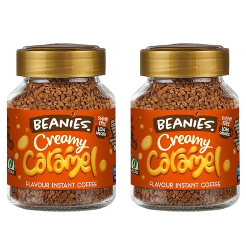 ビーニーズ クリーミーキャラメル 50g 2個 BEANIES インスタントコーヒー フレーバーコーヒー キャラメルフレーバー 粉末 低カロリー ノンシュガー ビーガンドリンク イギリス産 7RabbitRiograndeオリジナルステッカー付 【商標登録
