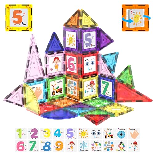 PicassoTiles Magnetic Building Blocks with Tiles and Click-in Educational Graphic Arts Magnet Construction Toy Set STEM Learning Playset Child Brain Development Stacking Playboard