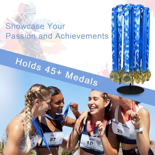 Image of Medal Hanger Display Rotating | Wall-Safe Tabletop Running Medal Stand Holds 45+ Race Medals | Heavy-Duty Metal Base with Quick Assembly Rack | Perfect for Marathon & Sports Awards Display