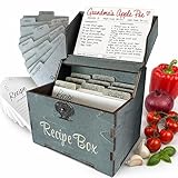 Albino monkey Wooden Recipe Box with 100 4x6 Cards and 9 Wood Dividers - Rustic Dark Teal Recipe Card Box Organizer & Family Recipe Keepsake - Bridal Shower & Housewarming Gift
