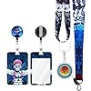 Anime Lanyard with Retractable Badge Reel and Cool Blue ID Badge Holder(with Anime Style Keychain) 4PCS Set Swivel Clip Alligator Clip for Nurses Student Teacher Women Men