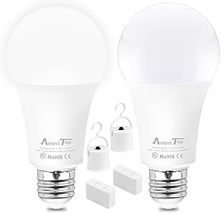 AmeriTop Rechargeable Emergency LED Light Bulb - 2 Pack A19 Battery LED Bulbs for Power Outage Camping Outdoor Activity Hurricane 850 Lm 9W 60W Equivalent E26 Base Lighting Bulb (5000K Daylight)
