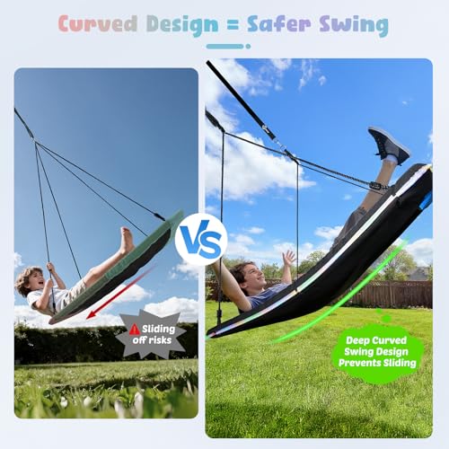 Image of Trekassy 60 inch Platform Tree Swing with LED Light, Large Outdoor Skycurve Swing for Kids and Adults, Waterproof 900D Oxford Fabric, 9.8 FT Hanging Straps