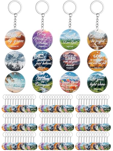 Image of Janmercy 120 Pcs Acrylic Christian Keychain Bulk Floral Bible Verse Keychain Religious Scripture Jewelry Gifts for Women Men